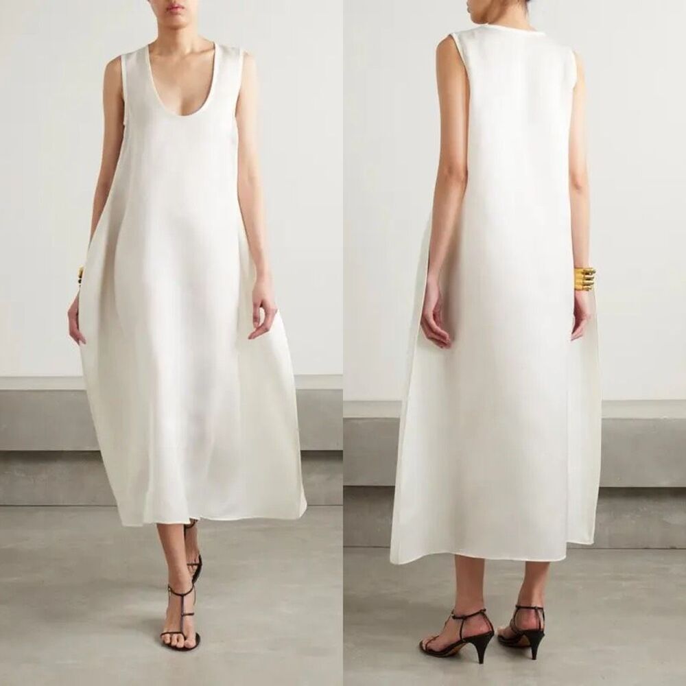 KHAITE Coli silk-organza midi dress in Chalk Size US 4 $2400